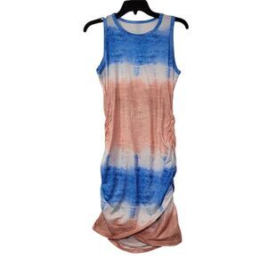Women's Blue Tie Dye Sleeveless Mini Dress Side Ruched Size Medium